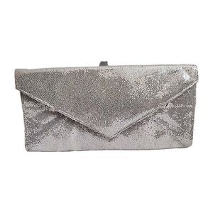 Victoria's Secret Jewel Metallic Envelope Pouch Wallet, Silver (approx 10” x 5”)